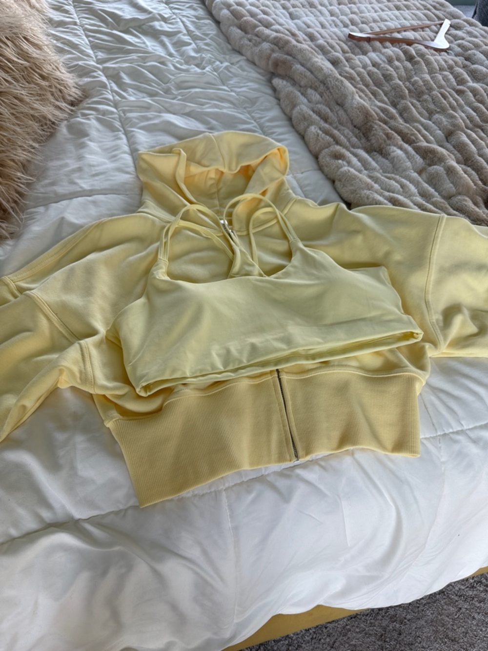 Fabletics Lemon Yellow Hoodie & Sports Bra Set